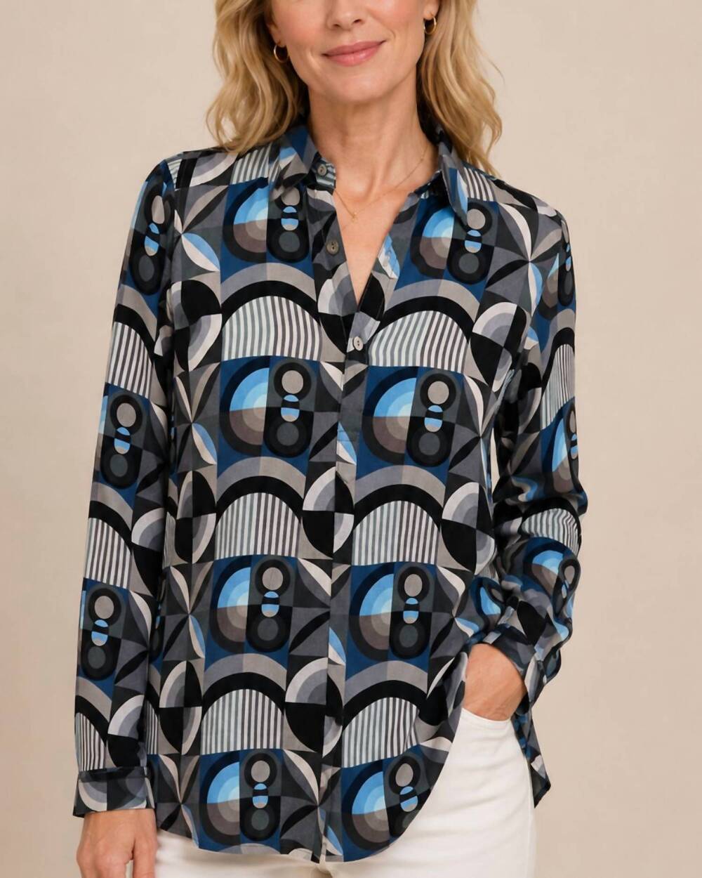 NEW APNY half placket tunic top in multicolor
